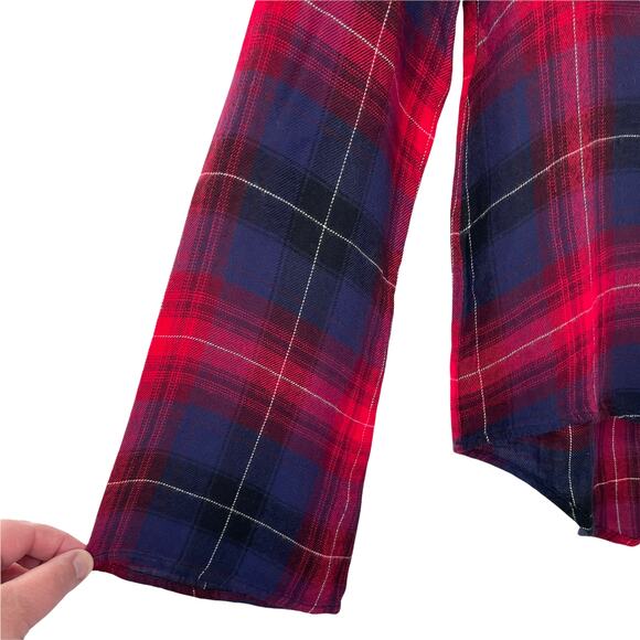 ANTHRO CLOTH & STONE Red Blue Plaid Flannel V-neck Long Sleeve Top Shirt XS - Picture 7 of 12